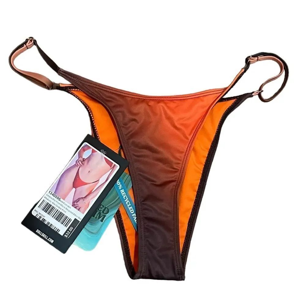 NWT Dollskill Jaded Y2K Orange Ombre Brown Cheeky Bikini Bottom